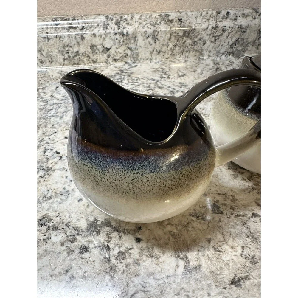 Sango Nova Black 4932 SUGAR BOWL WITH LID AND CREAMER